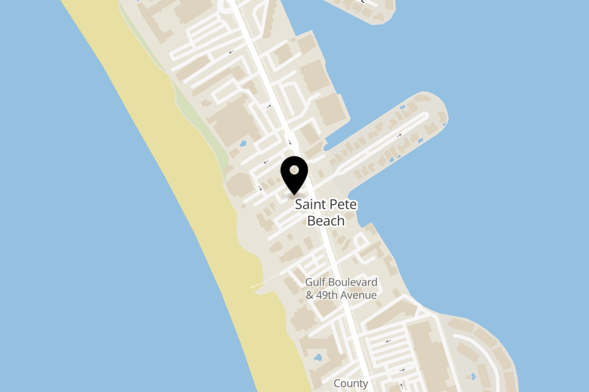 Map showing the location of Mad Fish on 5200 Gulf Blvd in St. Petersburg